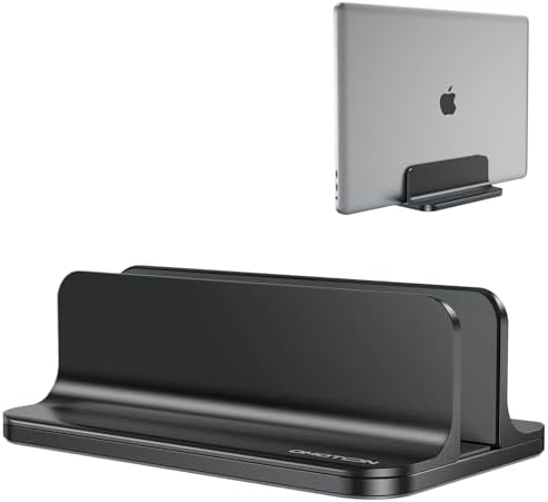 OMOTON Vertical Laptop Desktop Stand Holder with Adjustable Dock Size, Aluminum , Fits All MacBook, Surface, Chromebook and Gaming Laptops (Up to 17.3 inches), Black