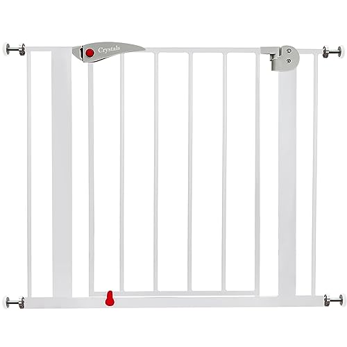 Stair Gate No Drilling No Screws, Baby Gate of Width 75 cm to 85 cm, 10 cm Extension Stair Gates for Baby, Stair Gates for Dogs, Safety Gates for Kids, Auto Close with 90° Two Way Opening, White