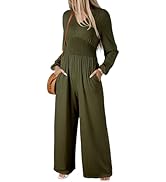 Happy Sailed Womens V Neck Jumpsuit Trendy Fall Long Sleeve Wide Leg Pants Jumpers Rompers Casual...