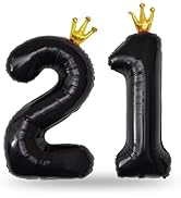 KEYYOOMY 40 in Big Number 21 Mylar Balloons with Crown (Number 21, 40 in, Black Color)