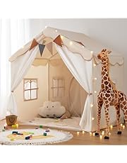 besrey 2-in-1 Kinder Speelhuis Indoor met Mat en Lichtjes, Kindertent voor binnen, Speeltent voor Binnen, Kinderhuis, Prinsessentent, Kinderspeelhuis, Knus Hoekje Kinderkamer Decor vanaf 3 Jaar