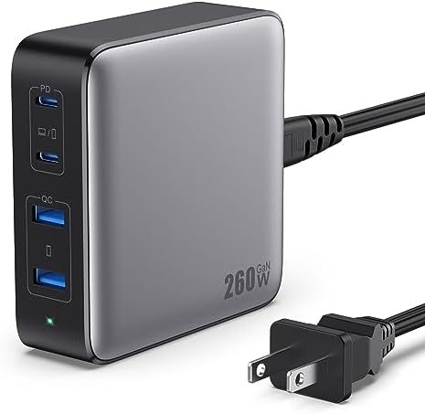 USB C Charger 260W, 4-Port Fast Charging GaN Desktop USB C Charging Station,100W USB C Laptop Charger Compatible with MacBook Pro/Air, iPad Pro,Dell XPS, iPhone 15/14,Samsung S23 All USB C Device