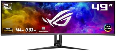 ASUS ROG Swift 49” Curved QD-OLED Gaming Monitor (PG49WCD) - Dual QHD 32:9 (5120x1440), 144Hz, 0.03ms, G-SYNC Compatible, Smart-KVM, 90W USB-C PD