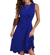 Happy Sailed Women's Summer Sleeveless Ruched Waist Flowy A Line High Low Midi Cocktail Party Dress