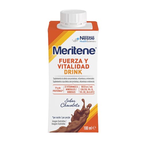 Meritene, Fuerza y Vitalidad Drink, Sabor Chocolate, Listo para Tomar, Fuerza para tus Músculos, Vitalidad para ti, Batido co