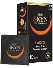 SKYN Large Condoms Pack of 10 SKYNFEEL Latex Free Condoms for Men, Extra Large Condoms, XL Condoms, Thin Condoms, Smooth Straight Shape, Lubricated, 56mm Wide