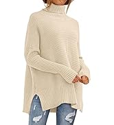 ANRABESS Women Oversized Turtleneck Long Batwing Sleeve Split Hem Pullover Knit Tunic Sweater Out...