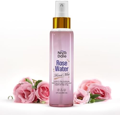 NiyaDale Rose Water Spray for Face - 4 oz (118ml) - Dewy Setting Facial Spray and Hydrating Face Mist - Pure Distilled Rosewater Face and Body Spray - Natural Toner for Glowing Skin