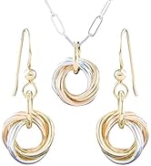 Tricolor Love Knot Dainty Jewelry Gift Set Idea for Women with 925 Sterling Silver and 14K Yellow...