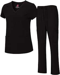 Natural Uniforms Women's Cool Stretch V-Neck Top and Cargo Pant Scrub Set with Regular and Petite Sizes