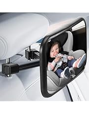 JIZZU Espejo Coche Bebe, Espejo Bebe Coche con Clip de Gancho, Espelho Carro Bebe 100% a Prueba de Roturas, Espejo Coche Bebe Asiento Trasero Coche con Rotación Ajustable de 360° Ajuste Universal