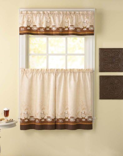 Curtainworks Cafe Au Lait - Cortina de Cocina para Ventana, Juego de 3 Piezas, Color Beige