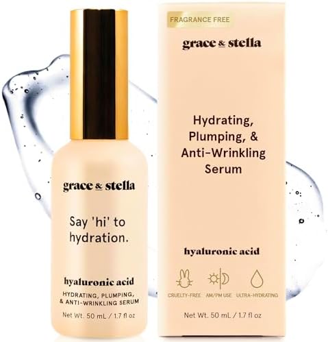 grace & stella Award Winning Hyaluronic Acid Serum (50ml/1.7 fl oz) Hyaluronic Acid Serum for Face - Acido Hialuronico Face Serum for Women - Hydrating Serum Remove Fine Lines, Wrinkles - Anti Aging