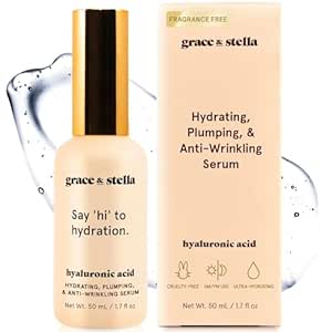 grace &amp; stella Award Winning Hyaluronic Acid Serum (50ml/1.7 fl oz) Hyaluronic Acid Serum for Face - Acido Hialuronico Face Serum for Women - Hydrating Serum Remove Fine Lines, Wrinkles - Anti Aging