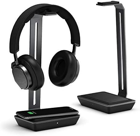 Raptic Rise 2-in-1 Headphone Stand with Wireless Charger, [12W Qi wireless charging base], Wire Storage Design Aluminum Alloy Stand Compatible with iPhones 15/14/13/12 Other Qi-Enabled Devices