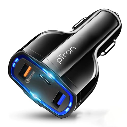 pTron Bullet Pro 36W Type-C/PD 3 Port Fast Car Charger Adapter, Compatible with All Smartphones, Tablets & Other USB Powered 