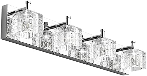 Ralbay Crystal Vanity Light Fixtures 4 Lights Modern LED Chrome Vanity Light Crystal Bathroom Light Fixtures Over Mirror Modern Crystal Vanity Lights