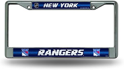 Rico Industries NHL Bling Chrome License Plate Frame with Glitter Accent, New York Rangers