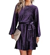 Happy Sailed Women's Velvet Cocktail Dress Fall Fashion Lantern Sleeve High Waist A-Line Skater P...