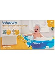 Babybaño Esponja Jabonosa Desechable para Bebés y Niños de 0 a 3 Años. Esponja de Baño de Un Solo Uso con Gel Pediátrico y Dermatológico. Envase Individual. 25 Unidades