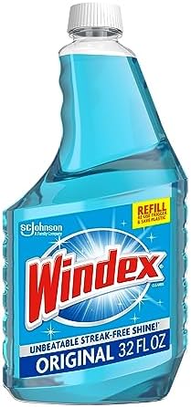 Windex Glass Cleaner Spray, Original Blue Window Cleaner Works on Smudges and Fingerprints, Bottle Made from 100% Recovered Coastal Plastic, 32 Fl Oz