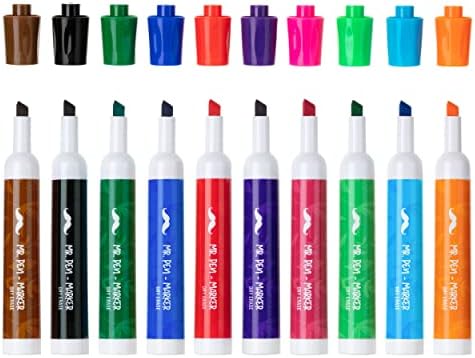 Mr. Pen Dry Erase Markers/Pens With Chisel Tip, 10 Pack, Low Odor, Assorted Colors, Whiteboard