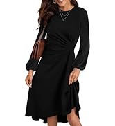 Happy Sailed Women's Fall Long Sleeve Ruched Waist Flowy A Line High Low Midi Cocktail Party Dress