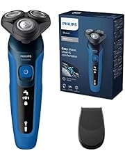 Philips Serie 5000 Afeitadora Eléctrica Hombre, Máquina de Afeitar Barba con recortadora, 27 cuchillas, Cabezal flexible 360º, 50min de uso, En Seco y Húmedo, Recargable, Funda, S5466/18, Azul Negro