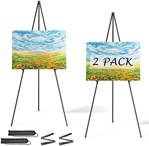 Easel Stand for Display, Aredy 63" Portable Painting Easel, Lightweight Metal Easels for Painting Canvas, Wedding Sign (2 Pack)