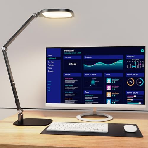 LED Desk Lamp for Home Office, Desk Light for Video Calls, 3 Color Temperature 10 Brightness Computer Light, Dimmable Led Desk Light with Memory & Timer Function, Metal Swing Arm Architect Desk Lamp