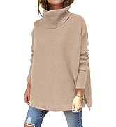 ANRABESS Women's Turtleneck Oversized 2022 Long Batwing Sleeve Spilt Hem Knit Tunic Pullover Swea...