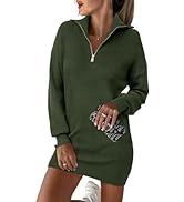 BTFBM Women Casual V Neck Knit Mini Fall Sweater Dresses Long Sleeve Loose Fit Solid Color Ribbed...