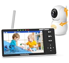 HelloBaby Camara Vigilancia Bebe, Vigilabebes con Camara 1080P, IPS 5.5'' Batería de 4000mAh,Vigilancia de la Temperatura d…