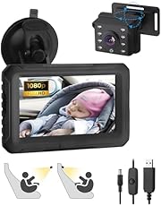 eSynic 1080P Cámara de Coche para Bebé con Pantalla de 4,3&#39;&#39; Cámara para bebés Visión Nocturna Clara Cámara de Asiento de Coche con 8LED y Un Soporte de Ajuste de Lente HD de 360°1920 * 1080 Píxeles