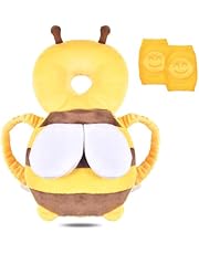 Protector de Cabeza para Bebé, Bebés Pequeños Cojín Mochila y Rodilleras para Bebé, Almohadilla Protectora para la Cabeza para que los Bebés se Arrastren y Caminen, en Forma de Abeja Amarilla