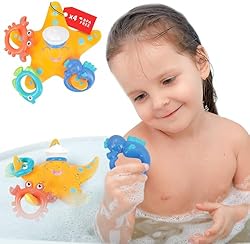 Nuby Starfish Ring Toss Bath Toy, Includes 3 Toss Rings (Crabfish, Tropical Fish and Seahorse)