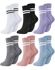 Sintege 6 Pairs Pilates Socks Yoga Socks with Grips for Women Non Slip Barefoot Workout Crew Socks for Pregnant Ballet Dance