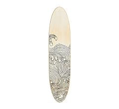 Creative Co-Op Coastal Decorative Surfboard Wall Décor for Living Room; Contemporary Wave Design Overlaid On Light Natural …