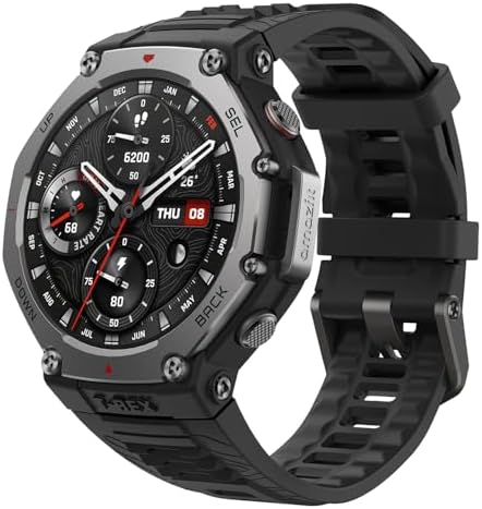 Amazfit T-Rex 3 Rugged/Military Smart Watch 48mm, 27 Day Battery, GPS (with Privacy), Offline Maps, 328 Feet Water-Resistant, 170 Fitness/Sport Modes, AI, Voice Control, for Android or iPhone, Black