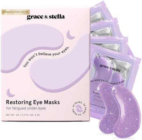 grace & stella Eye Treatment Gels - Dermatologist Tested - Under Eye Masks With Retinol - Restoring Under Eye Patches for Puffy Eyes and Dark Circles - Vegan, Cruelty-Free (Purple (24 Pairs))