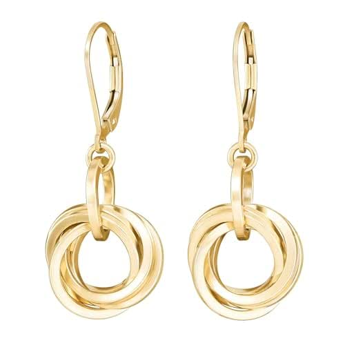 Leverback 14K Gold Filled Dangling Earrings - Dressy Love Knot Gold Dangle Earrings For Women – Circle Chunky Gold Earrings for Women Trendy - Elegant Jewelry Gift Idea for Wife or Mother