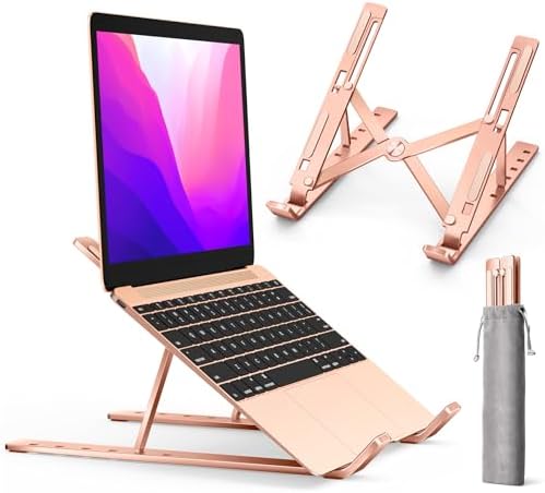 Laptop Stand, iVoler Laptop Holder Riser Computer Tablet Stand, 6 Angles Adjustable Aluminum Ergonomic Foldable Portable Desktop Holder Compatible with MacBook,iPad, HP, Dell10-15.6” Rose Gold