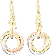 Tricolor Love Knot Everyday Dangle Earrings with 925 Sterling Silver and 14K Yellow and Rose Gold...