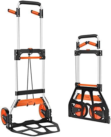 Teprovo Dolly Cart, 309 lb Aluminum Folding Hand Truck with Swivel Handle, Heavy Duty Utility Dolly Foldable Trolley with Elastic Cord, 7 Inch Wheels for Moving, Warehousing, Shopping and More