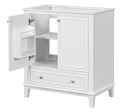 Merax 30" Bathroom Vanity Cabinet Base Only, Painted Solid Wood Frame Multi-Functional Drawer Dividers, Storage Rack, White