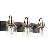 PRESDE Black Vintage Bathroom Vanity Light Fixtures Over Mirror Bath 3-Light Vanity Glass Globe L...