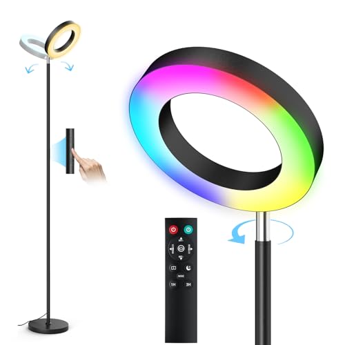 Dual-Sided RGBCW Floor Lamp, 42W 2800LM Bright Dimmable LED Standing Lamp with Remote Control, 350° Rotatable Head, Modern Co