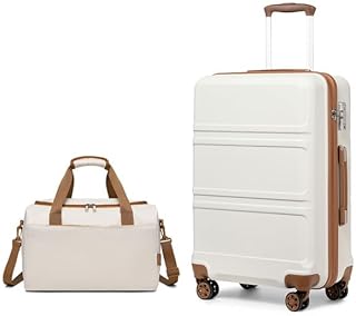 Kono Bagagesets, lichtgewicht ABS harde koffer met TSA-slot + Ryanair 40 x 20 x 25 cm cabinetas,Crème Wit, 20 Inch Luggage...