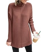 ANRABESS Women Turtleneck Oversized Sweaters 2024 Trendy Outfits Cozy Long Sleeve Knit Split Tuni...