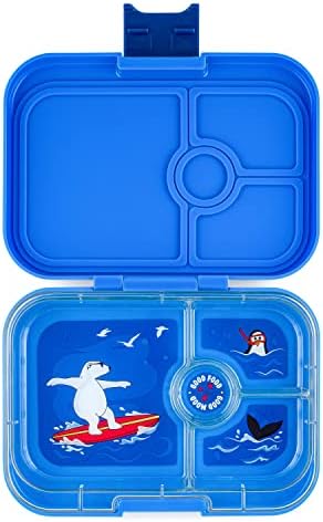 Yumbox Leakproof Bento Box Panino: 4-Compartment Kids & Adults Bento; Perfect for Sandwich Packed Lunch; Compact 8.5x6x1.8; Healthy Portions (Surf Blue with Polar Bear Removable Tray)